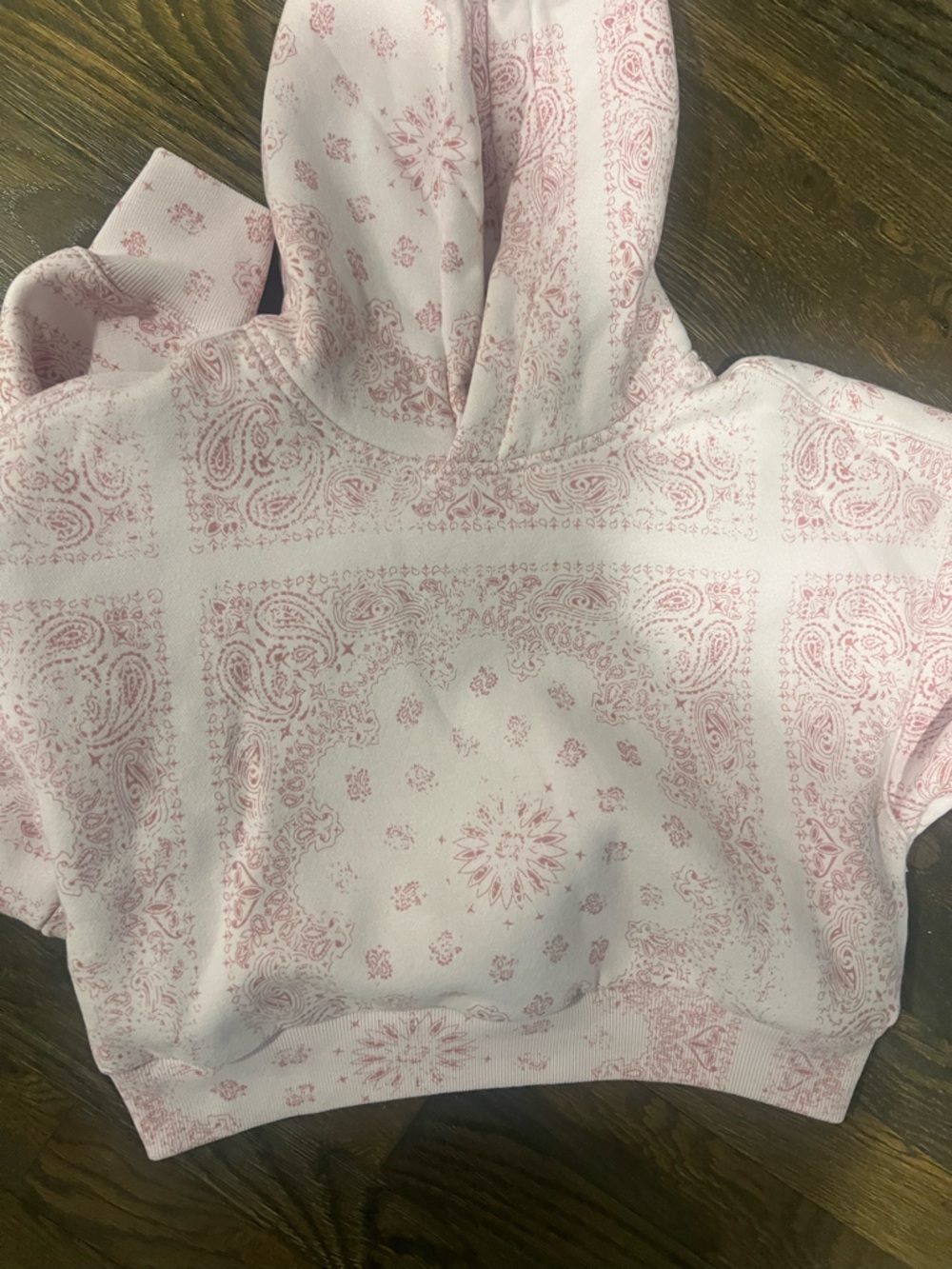 Abercrombie & Fitch Pink and White Paisley Cropped Hoodie